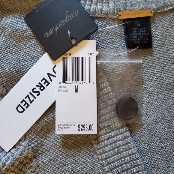 Magaschoni Oversized V-Neck Cardigan - Gray - M - Picture 3 of 5